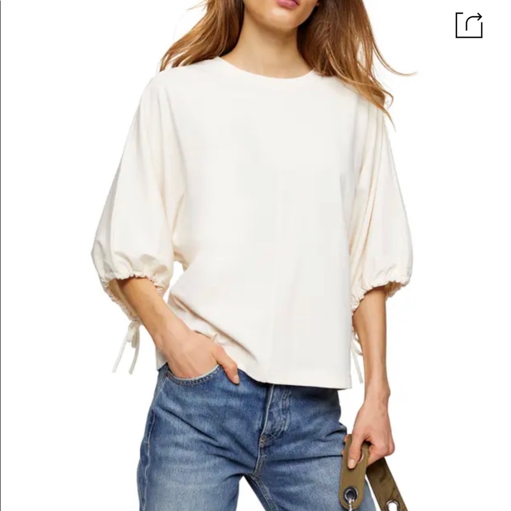 Topshop Premium Tie Sleeve Top Ivory
